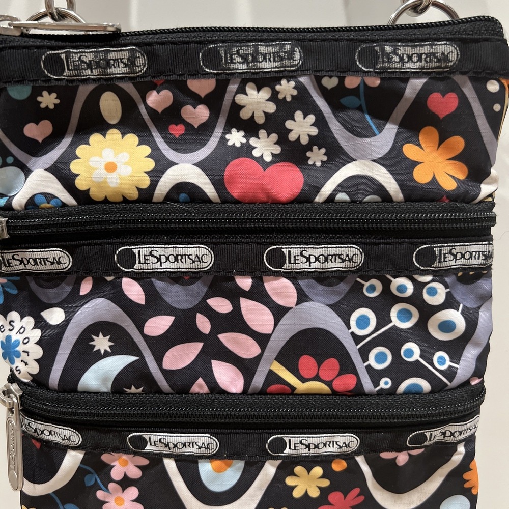 LeSportsac Kasey Moonflower Pattern Crossbody Bag Black‎ Floral Polyester Artsy - Picture 2 of 11